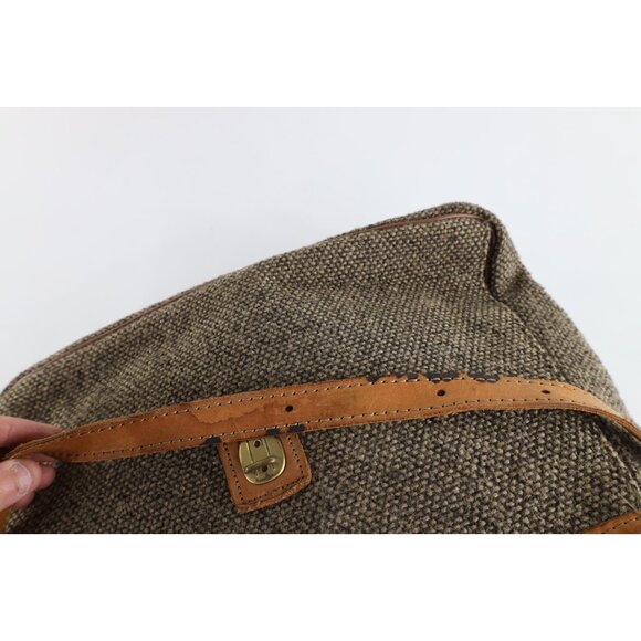 Vintage 70s 80s Streetwear Distressed Wool Tweed Leather Messenger Bag Briefcase - Picture 10 of 11